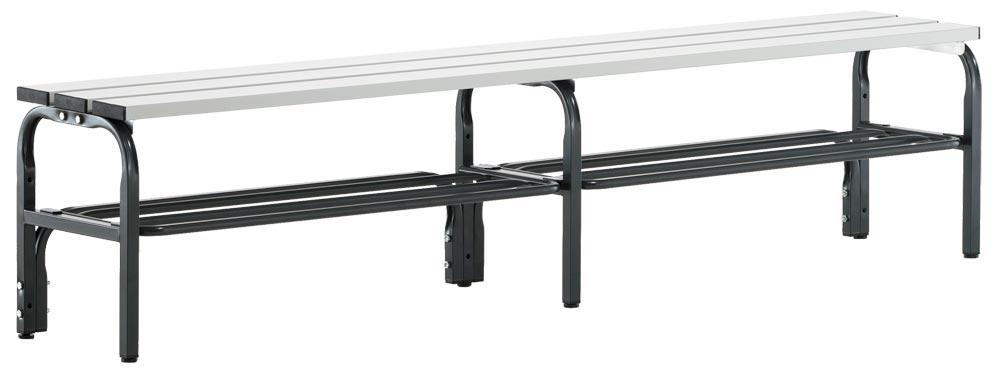 Garderobenbank mit Aluleisten, Breite 200 cm, Höhe 45 cm, Tiefe 35 cm