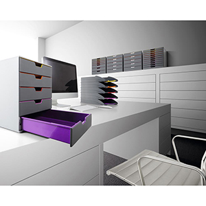 Schubladenbox, BxTxH 280x356x292 mm, 5 farbige Schubladen, aus ABS, inkl. Beschriftungsfenster