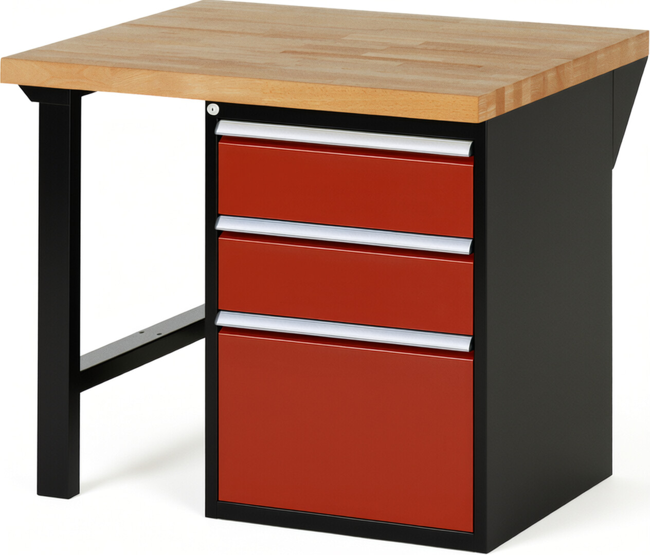 RAU Werkbank schwarz - rot - Breite 100 cm - Tiefe 90 cm - Höhe 84 cm - Buche-Massiv Arbeitsplatte 40 mm