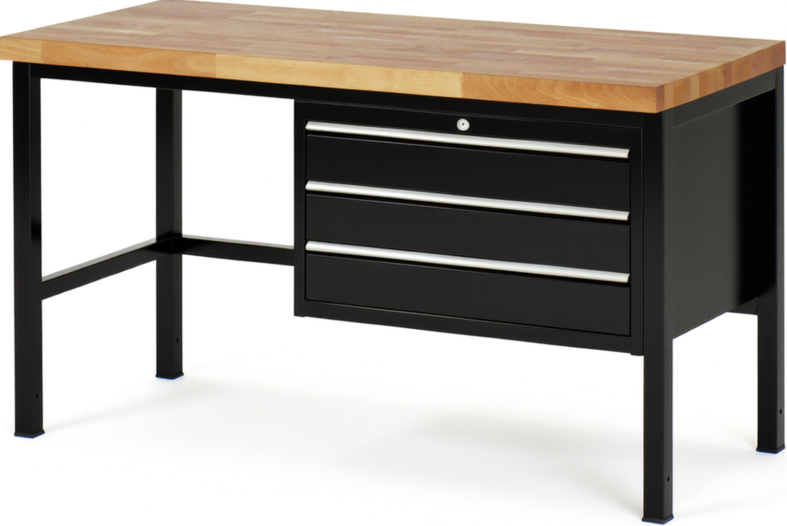 RAU Werkbank schwarz - Breite 150 cm - Tiefe 70 cm - Höhe 84 cm - Buche-Massiv Arbeitsplatte 40 mm