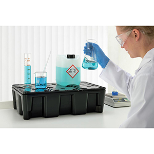 PE-Auffangwanne mit PE-Rost, BxTxH 600x400x180 mm, Traglast 125 kg, Auffangvol. 25 l, Gewicht 3,7 kg, schwarz