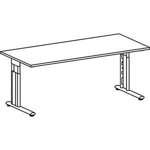 Schreibtisch, BxTxH 1800x800x680-820 mm, höhenverstellbar, Platte buche, C-Fuß-Gestell silber