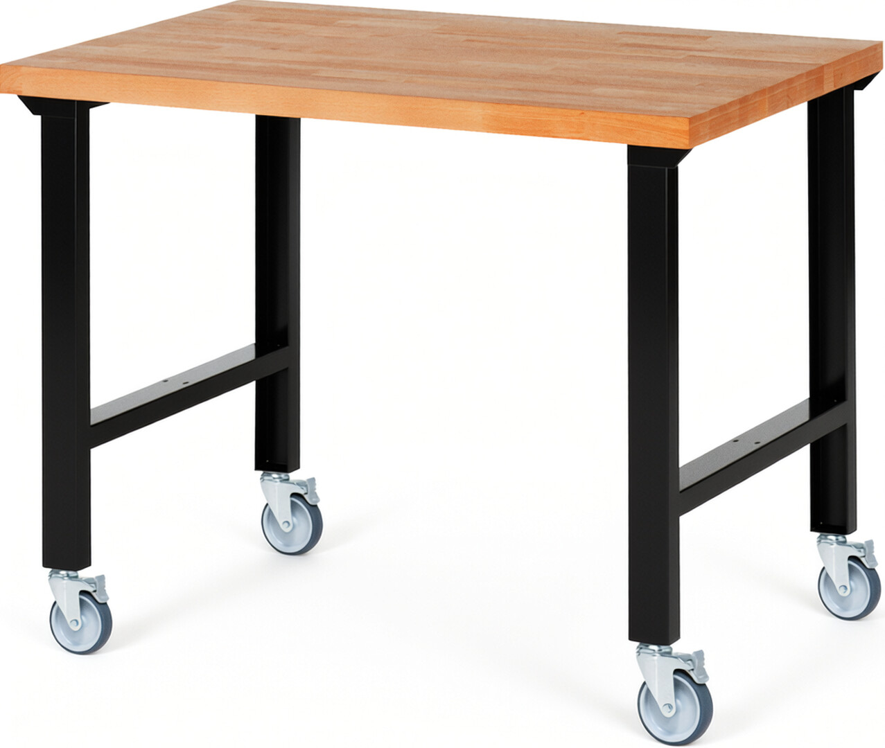 RAU Werkbank schwarz - Breite 125 cm - Tiefe 90 cm - Höhe 100 cm - Buche-Massiv Arbeitsplatte 40 mm