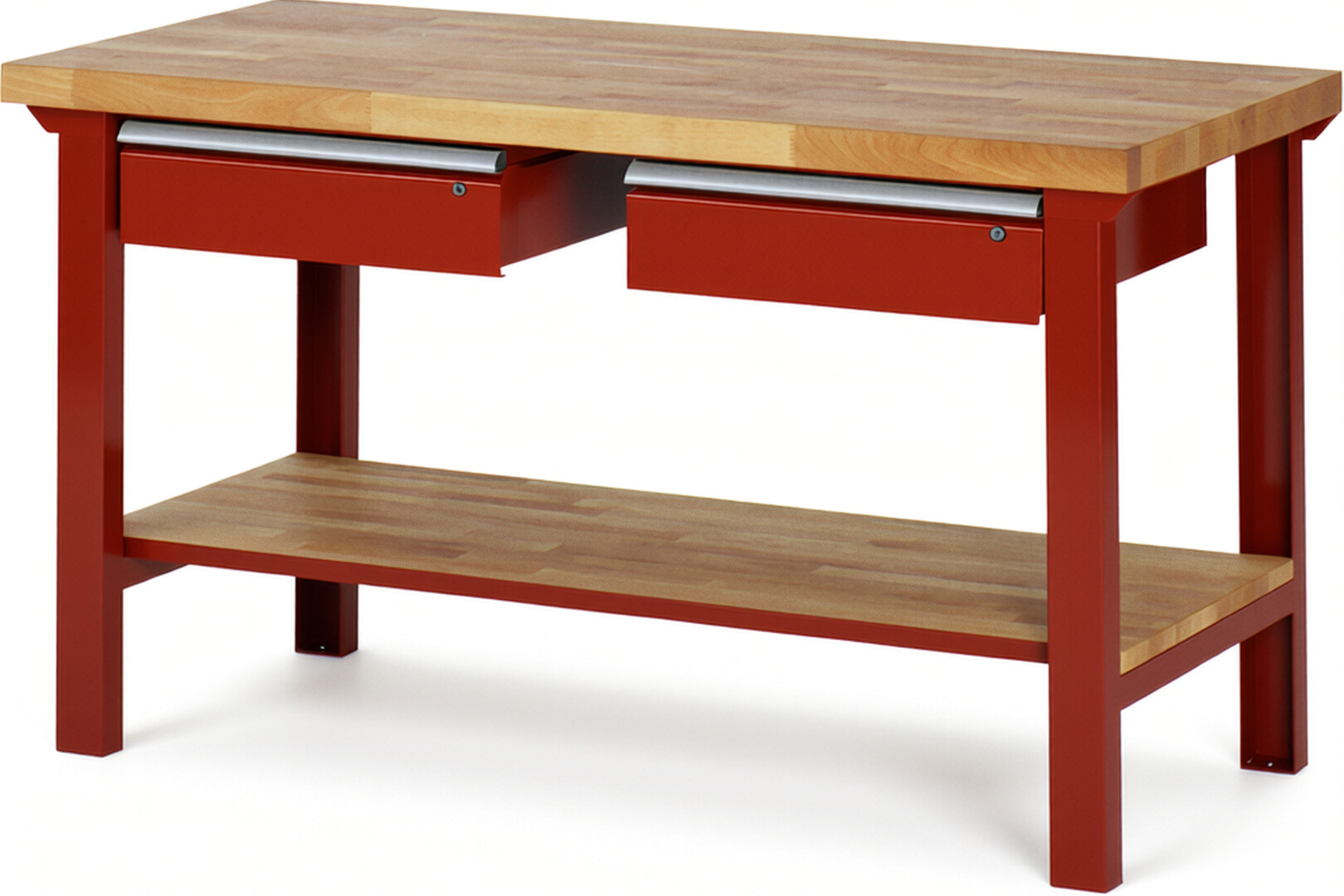 RAU Werkbank rot - Breite 150 cm - Tiefe 70 cm - Höhe 84 cm - Buche-Massiv Arbeitsplatte 40 mm