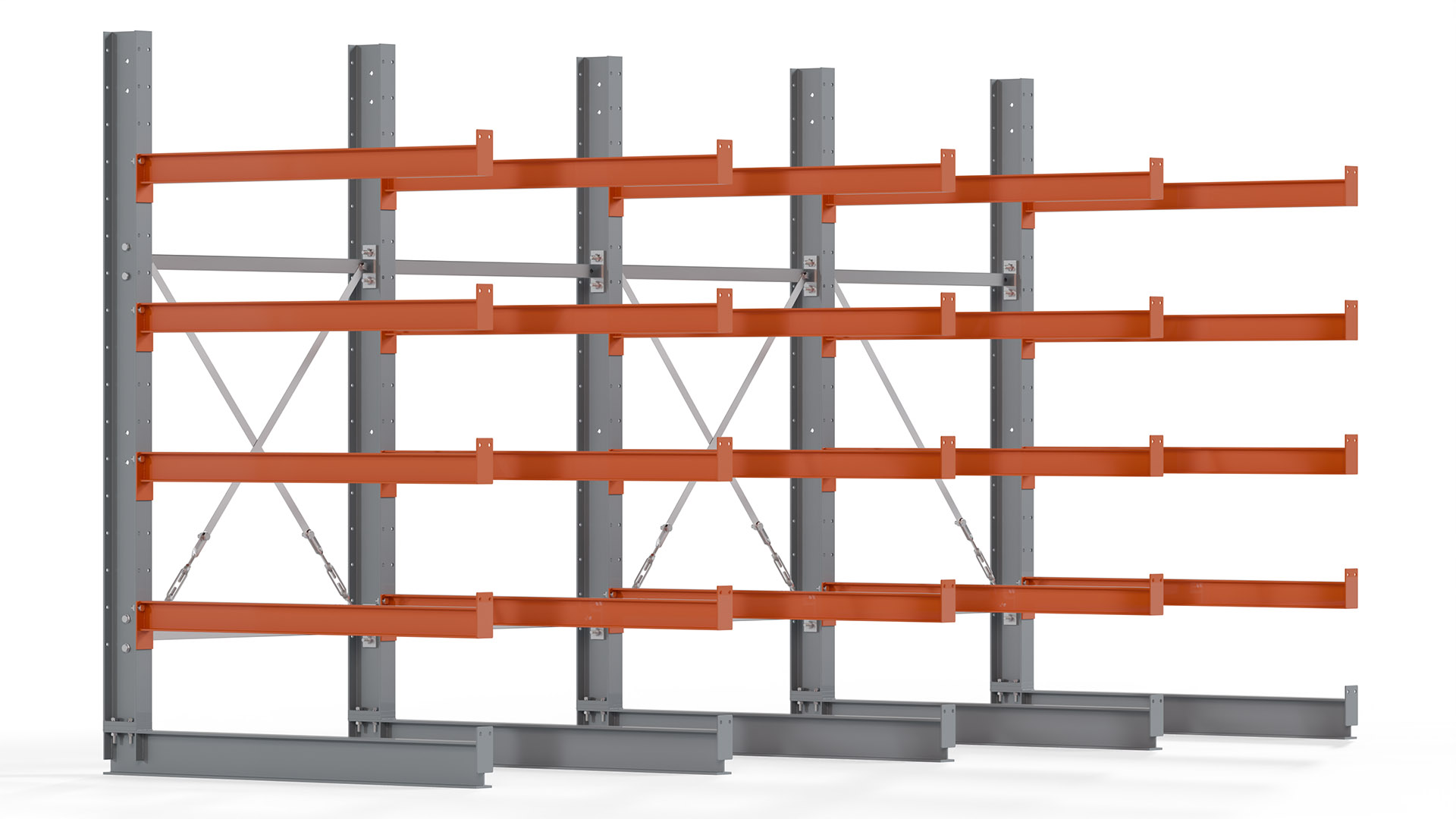 Kragarmregal KARL basic - lackiert - Breite: 400 cm - Höhe: 200 cm - Tiefe: 120 cm - Traglast je Kragarm: 370 kg - einseitig
