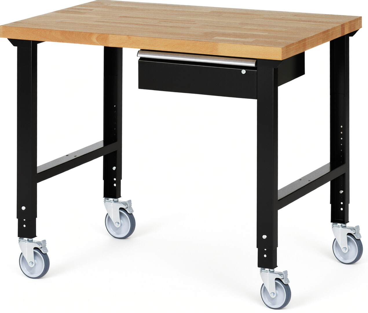 RAU Werkbank schwarz - Breite 125 cm - Tiefe 90 cm - Höhe 100 cm - Buche-Massiv Arbeitsplatte 40 mm