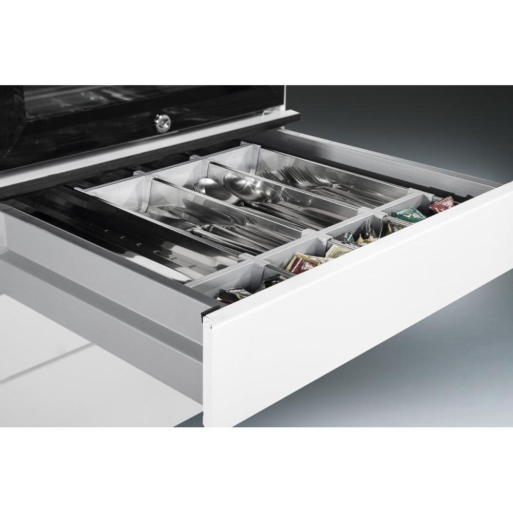 Kühlschrank-Caddy, BxTxH 500x600x1157mm, 3 Schuladen + Abfallsammler RAL 9016