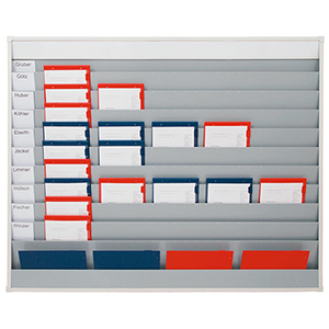 Werkstattplaner breit, Beschriftungsleiste, 10 Fächer, 1 Ablagefach, BxTxH 1580x76x1282 mm