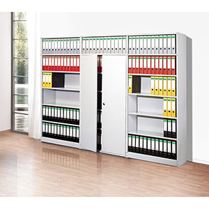 Aktenregal, Büroregal - Steckregal mit Rückwand, Grundfeld, 8 Fachböden, 7 OH, BxTxH 750x300x2600 mm, lichtgrau