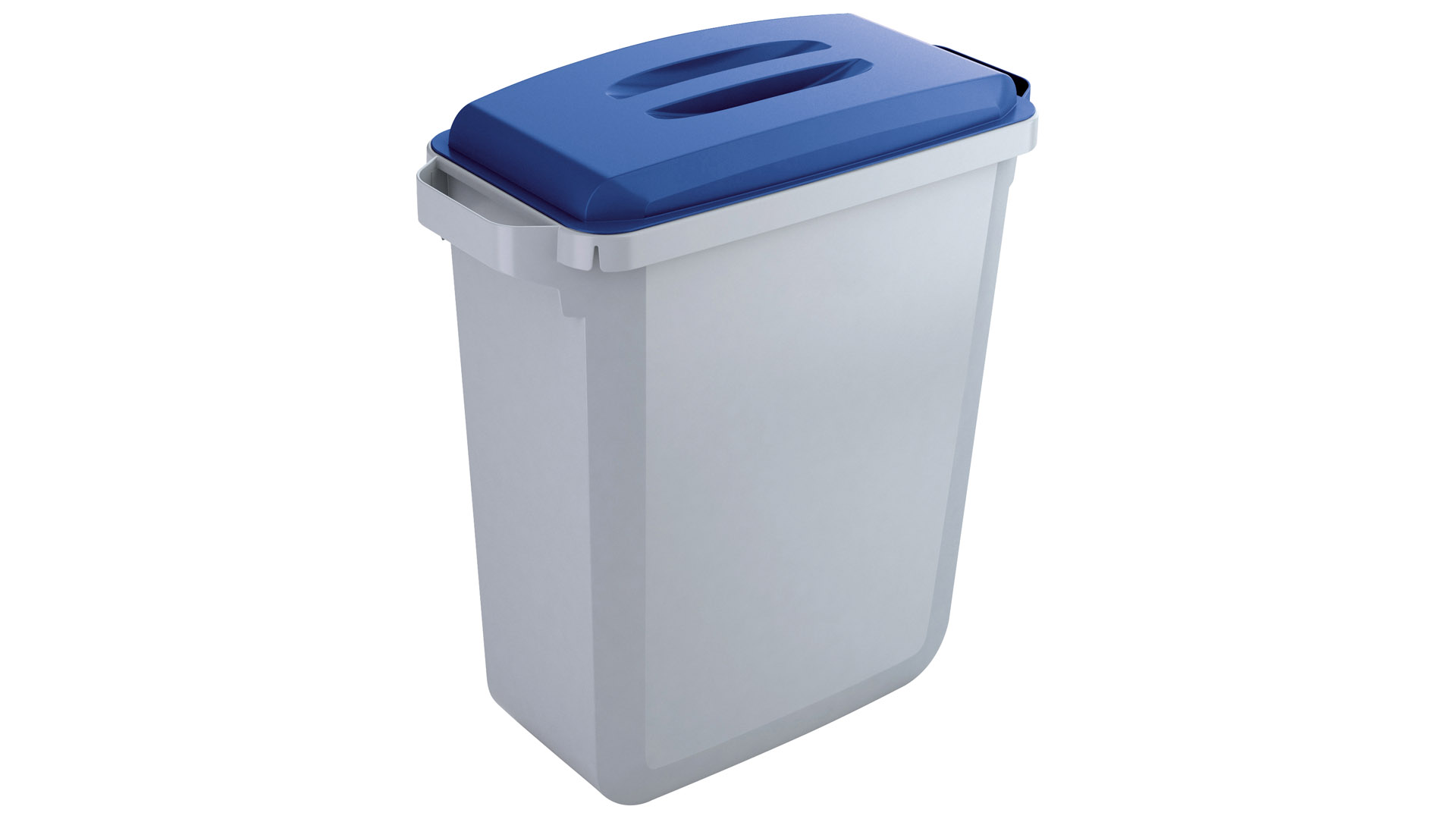 Wertstoffsammler inkl. blauem Deckel, Kunststoff, Volumen 60 Liter, 2 Griffe, BxTxH 590x282x630 mm, Farbe grau