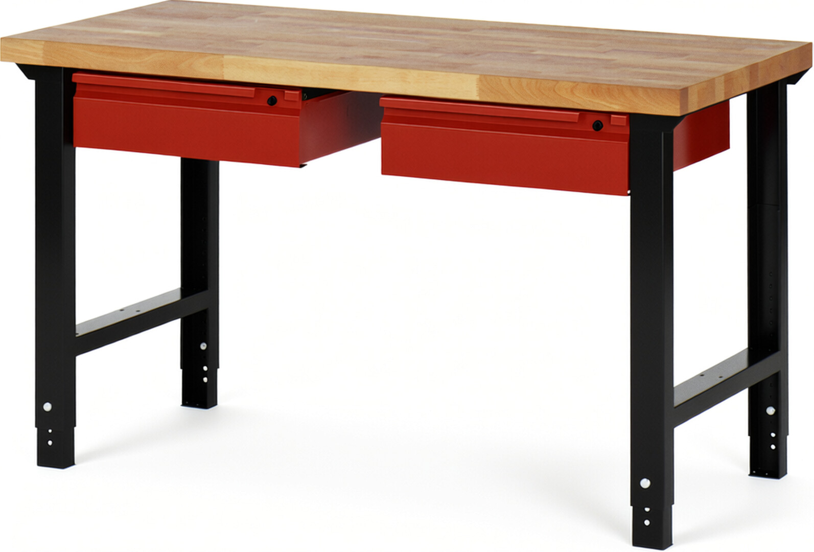 RAU Werkbank schwarz - rot - Breite 150 cm - Tiefe 70 cm - Höhe 114 cm - Buche-Massiv Arbeitsplatte 40 mm