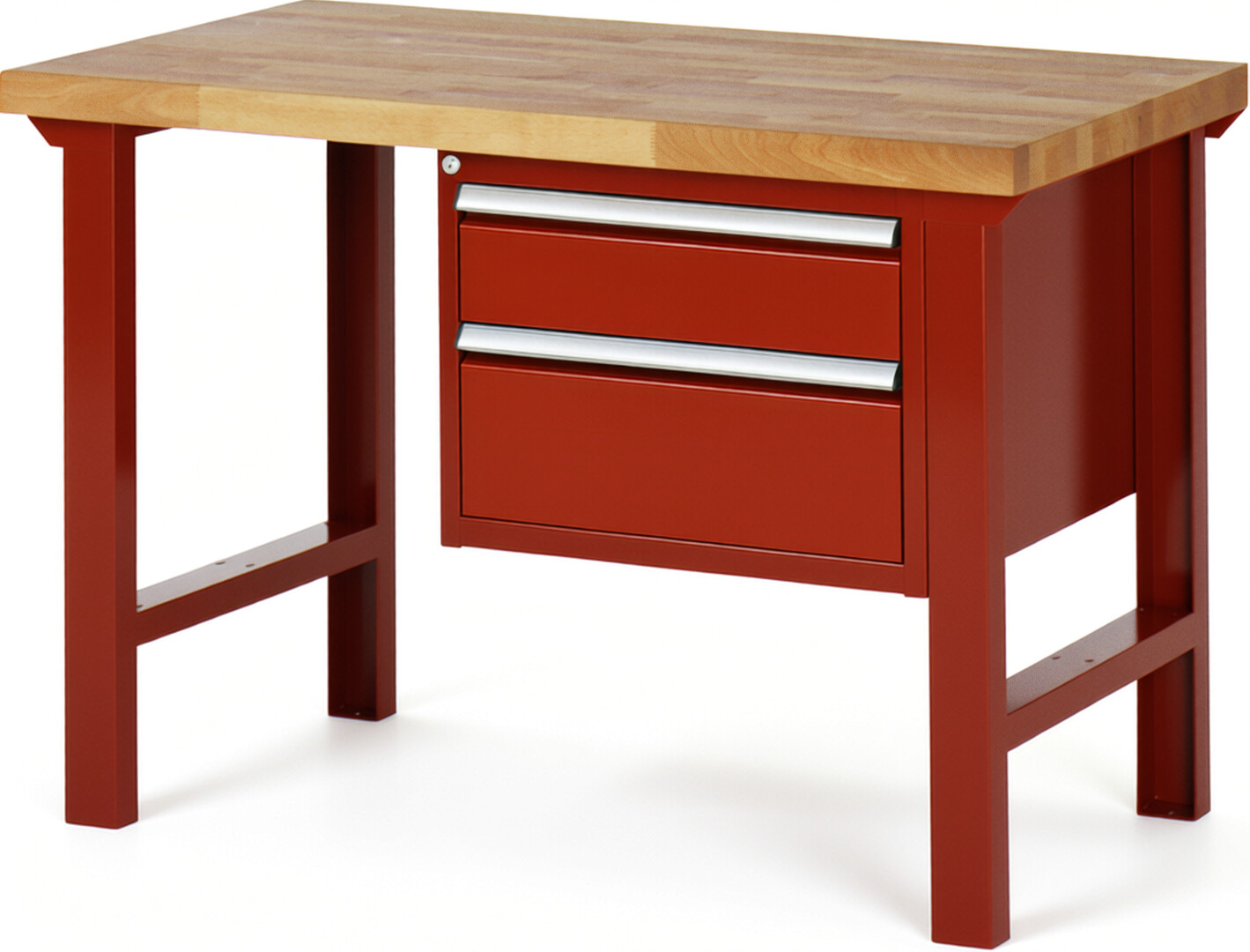 RAU Werkbank rot - Breite 125 cm - Tiefe 70 cm - Höhe 84 cm - Buche-Massiv Arbeitsplatte 40 mm