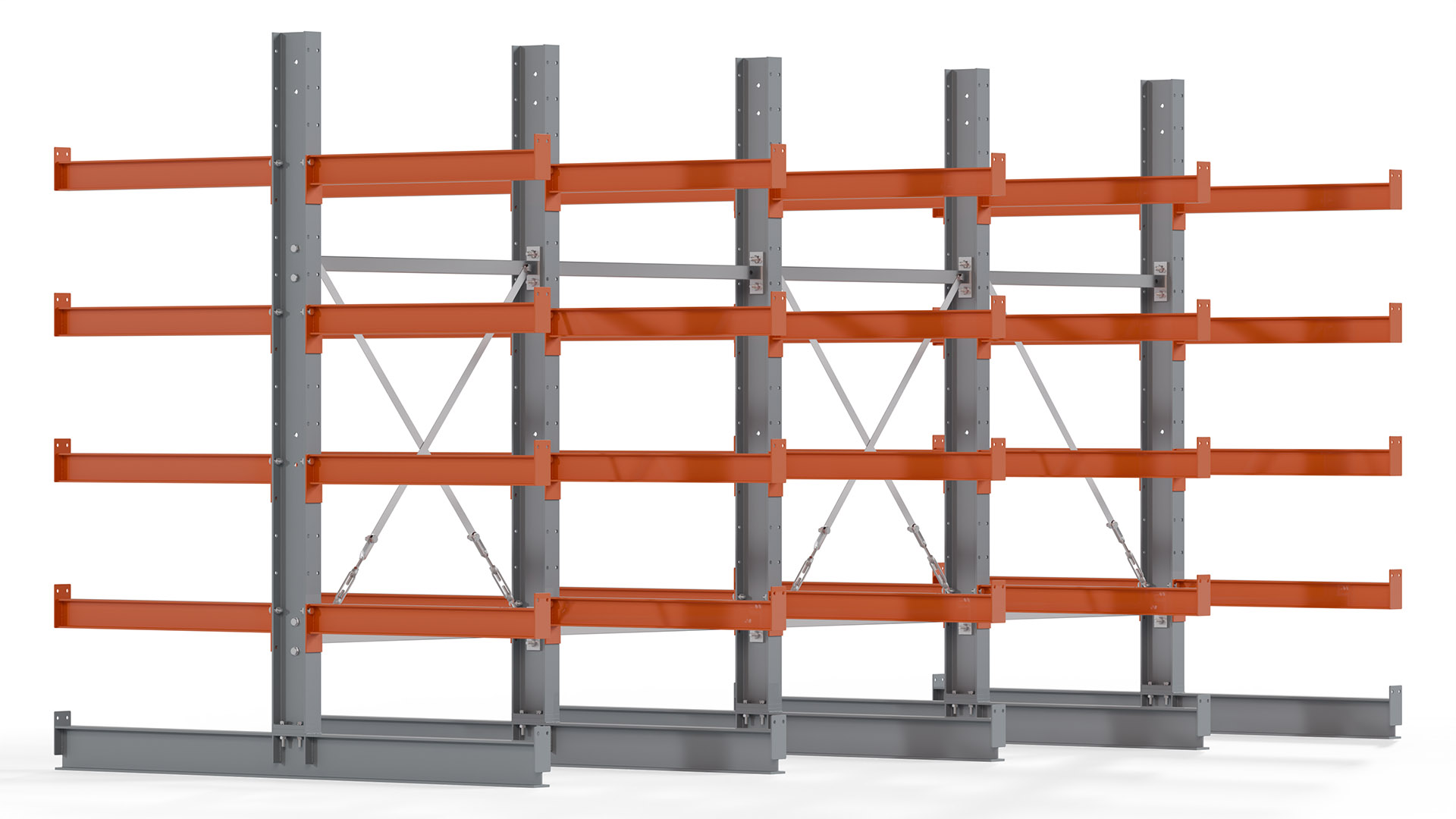 Kragarmregal KARL basic - lackiert - Breite: 400 cm - Höhe: 200 cm - Tiefe: 80 cm - Traglast je Kragarm: 550 kg - beidseitig