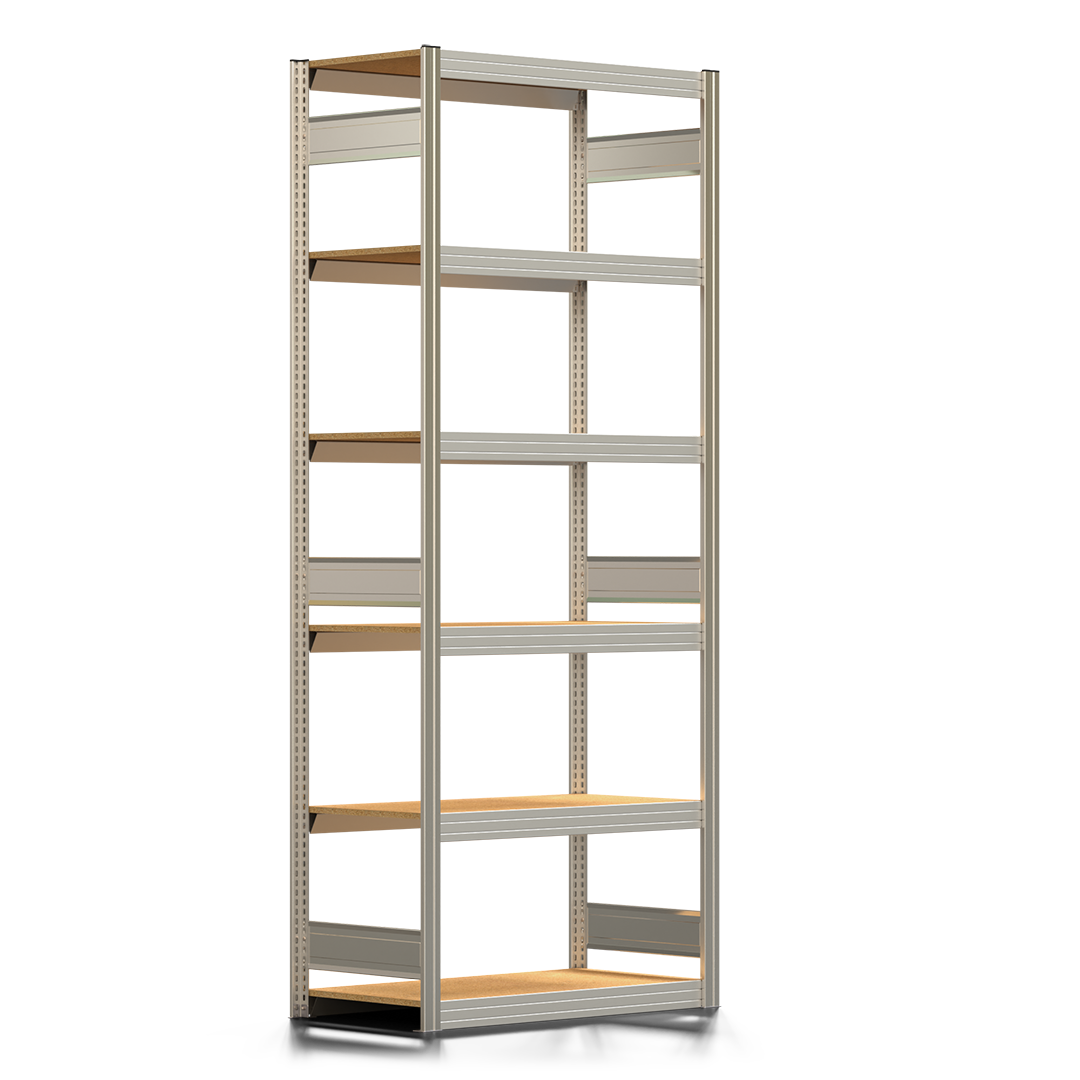 Fachbodenregal BERT - Breite: 100,5 cm - Tiefe: 50 cm - Höhe: 250 cm - 6 Böden - Grundregal