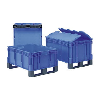 Euro-Stapelbehälter mit Deckel - 200 kg - Volumen 127 l - 438 x 600 x 800 mm (HxBxT) - Doppelboden - Kufen - blau