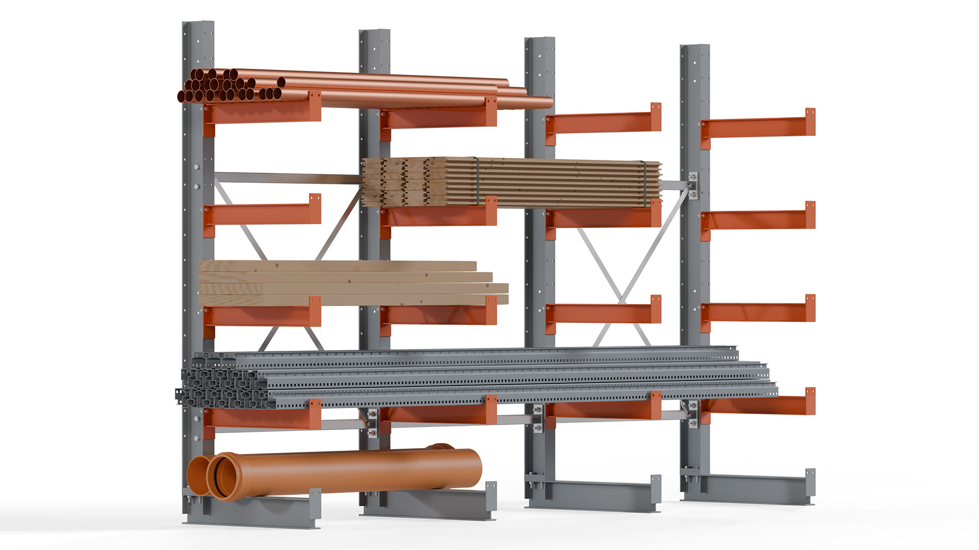 Kragarmregal KARL basic - lackiert - Breite: 300 cm - Höhe: 200 cm - Tiefe: 60 cm - Traglast je Kragarm: 730 kg - einseitig