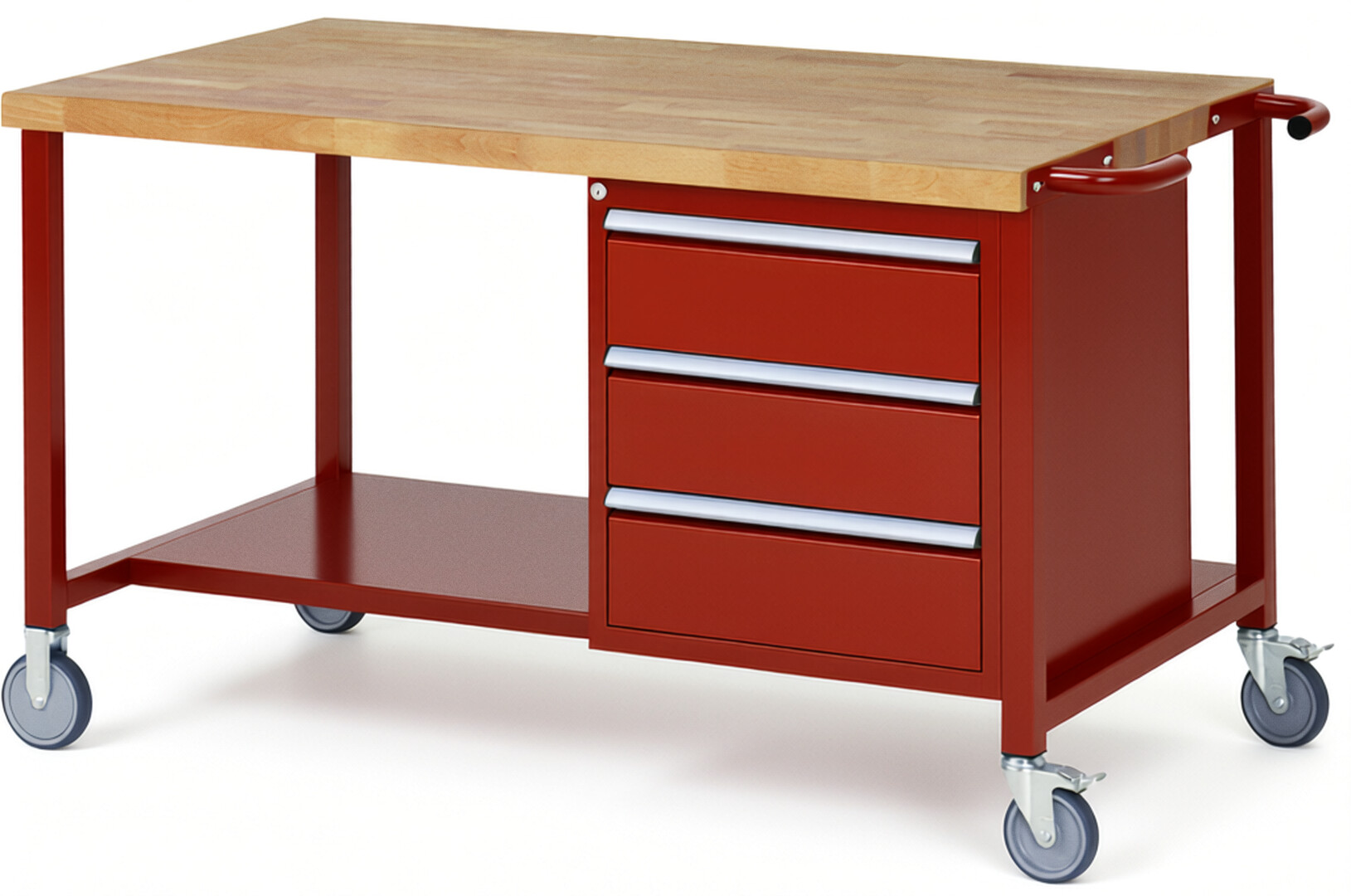 RAU Werkbank rot - Breite 150 cm - Tiefe 90 cm - Höhe 108 cm - Buche-Massiv Arbeitsplatte 40 mm