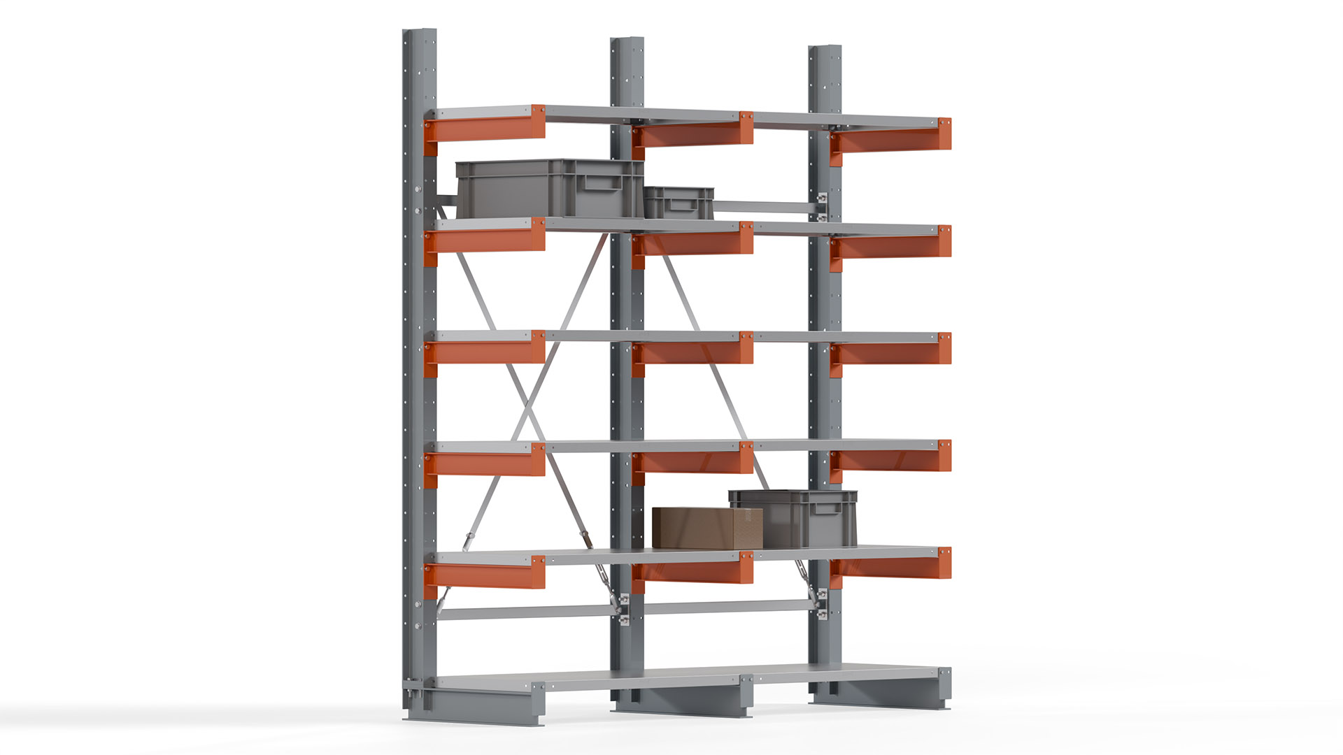 Kragarmregal KARL basic - lackiert - Breite: 200 cm - Höhe: 250 cm - Tiefe: 60 cm - Traglast je Kragarm: 730 kg - einseitig