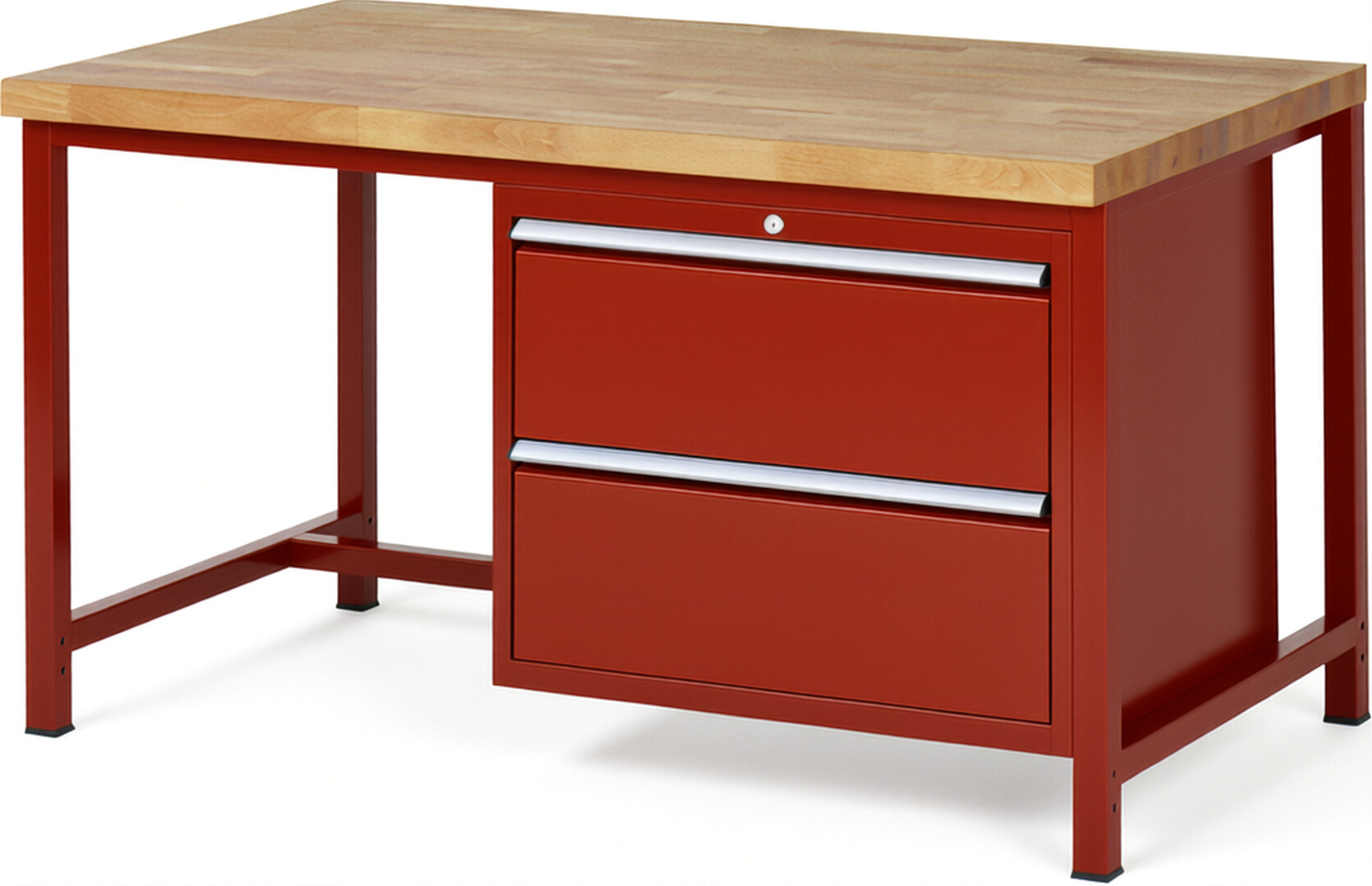 RAU Werkbank rot - Breite 150 cm - Tiefe 90 cm - Höhe 104 cm - Buche-Massiv Arbeitsplatte 40 mm