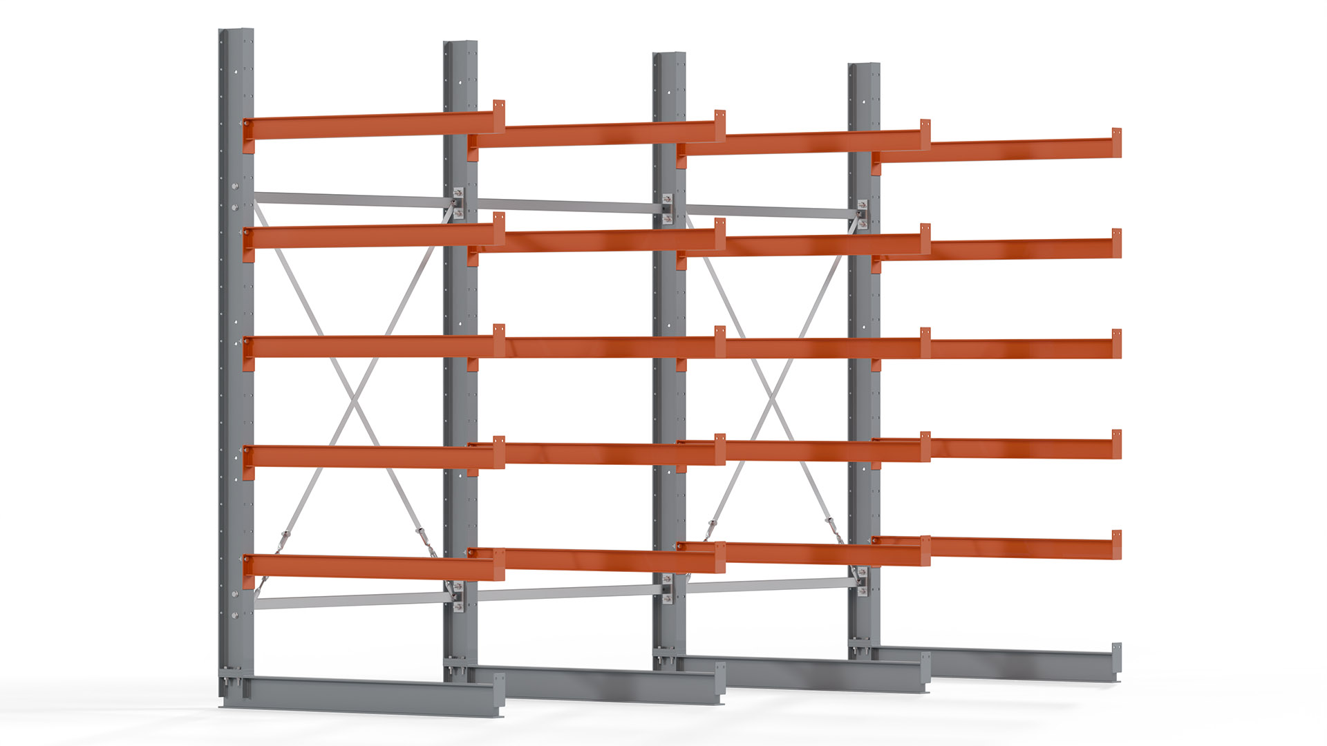 Kragarmregal KARL basic - lackiert - Breite: 384 cm - Höhe: 250 cm - Tiefe: 120 cm - Traglast je Kragarm: 370 kg - einseitig