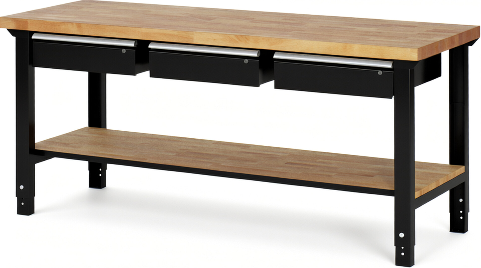 RAU Werkbank schwarz - Breite 200 cm - Tiefe 70 cm - Höhe 114 cm - Buche-Massiv Arbeitsplatte 40 mm