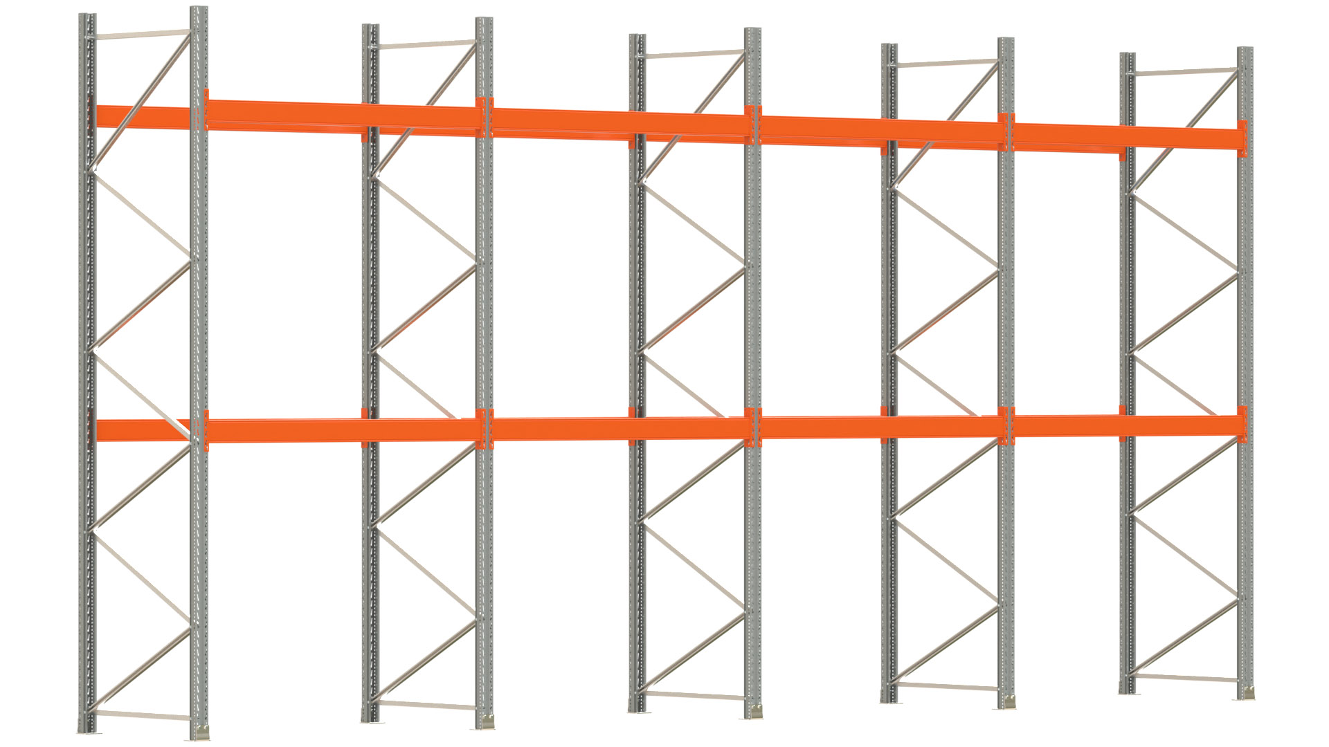 Palettenregal ARTUS - Breite 802,5 cm - Höhe 400 cm - Tiefe 110 cm - 2 Träger-Ebenen - max. Fachlast 2000 kg - 24 Palettenstellplätze