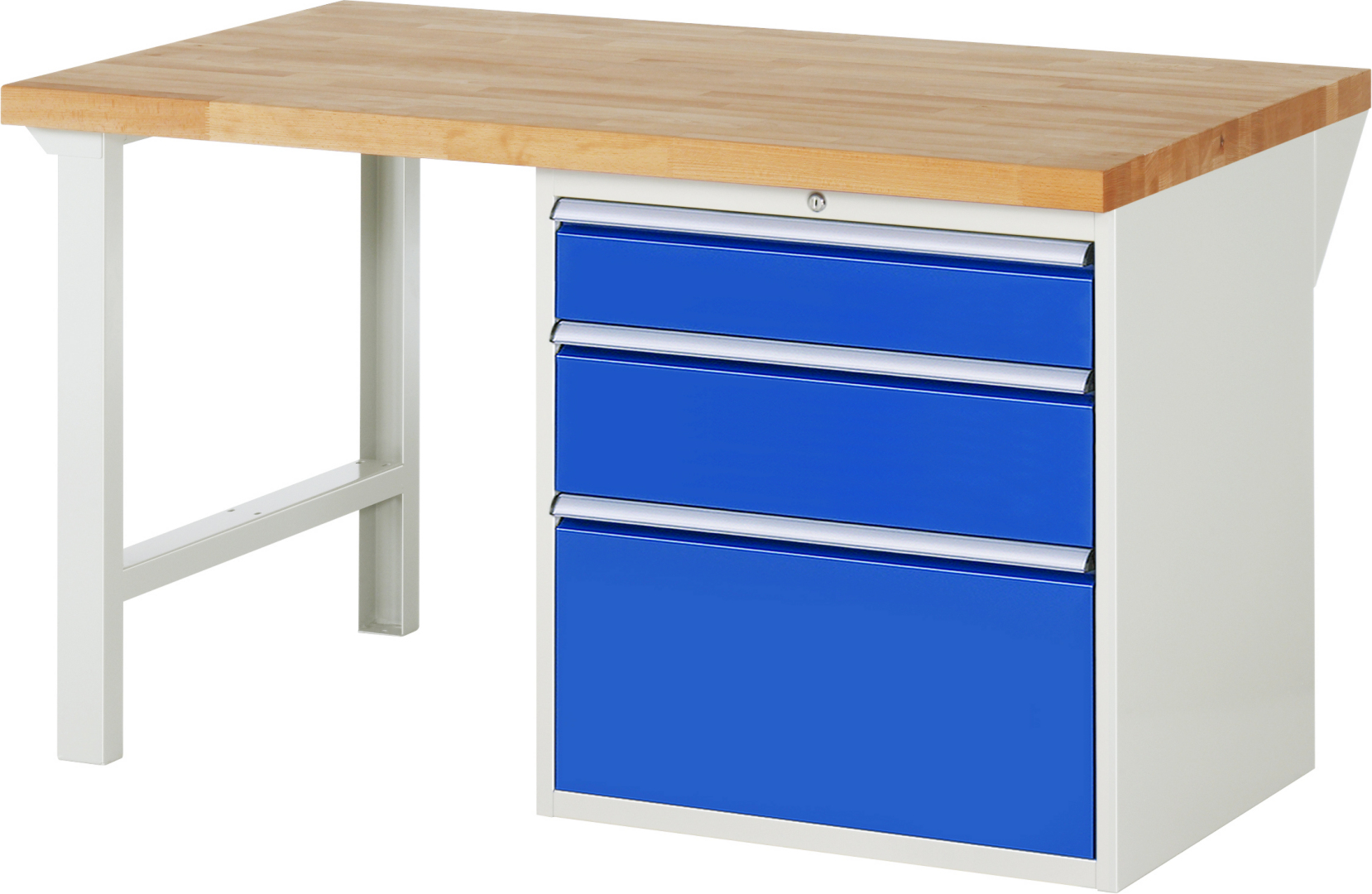 Werkbank Modell 7608,  BxTxH 1500x900x840 mm,  Buche-Massiv Arbeitsplatte 40 mm,  3 Schubladen mit  Auszug 90 %