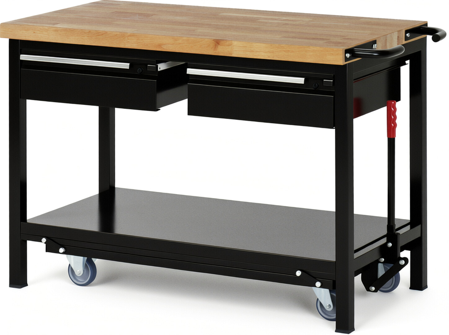 RAU Werkbank schwarz - Breite 125 cm - Tiefe 70 cm - Höhe 88 cm - Buche-Massiv Arbeitsplatte 40 mm