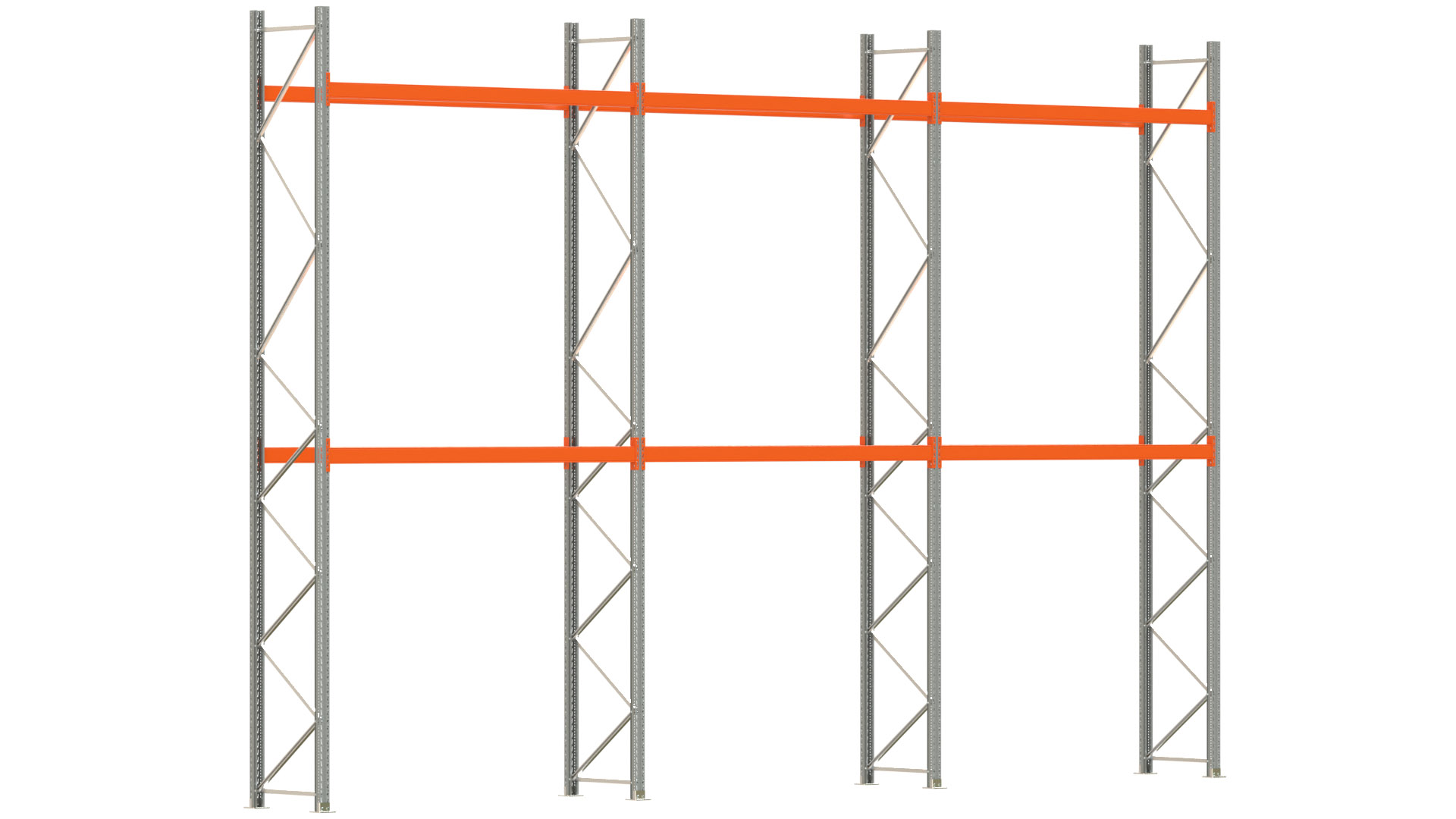 Palettenregal ARTUS - Breite 844 cm - Höhe 550 cm - Tiefe 80 cm - 2 Träger-Ebenen - max. Fachlast 2100 kg - 18 Palettenstellplätze