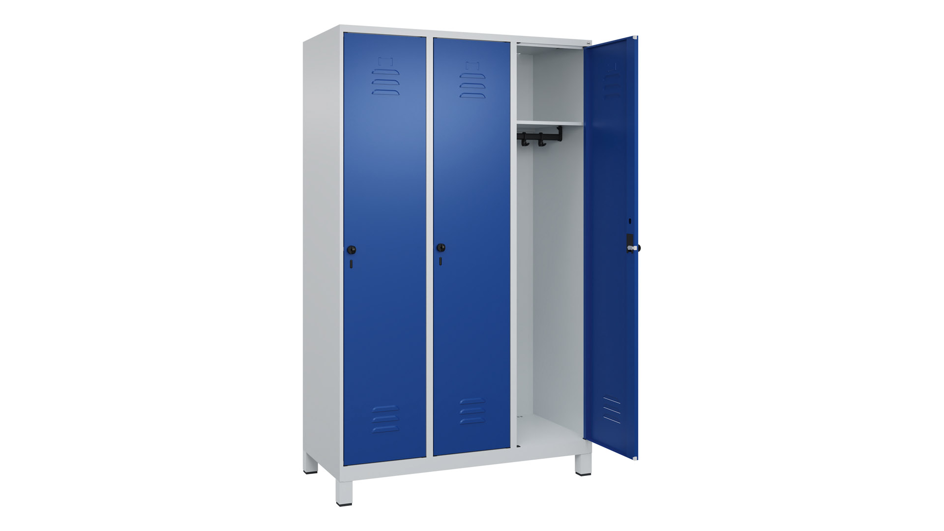 Spind - Garderobenschrank, Breite 120 cm, Höhe 195 cm, Tiefe 50 cm, 3 Abteile