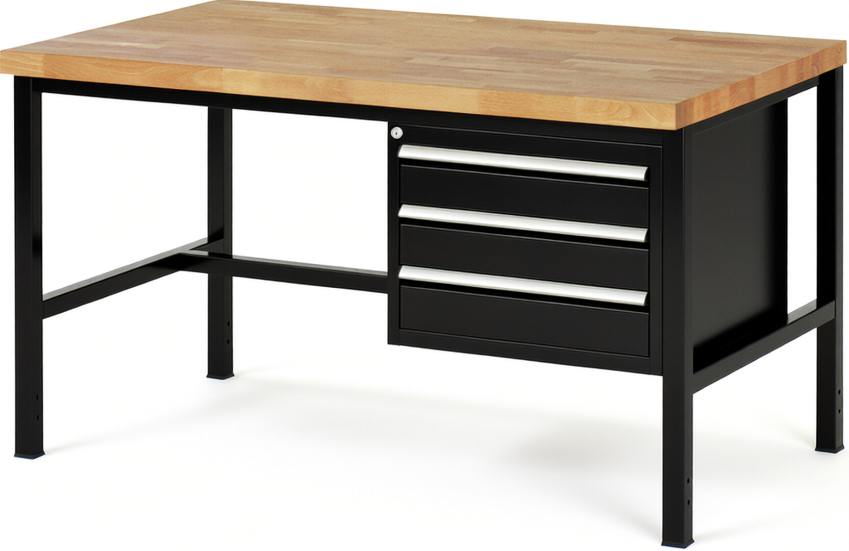 RAU Werkbank schwarz - Breite 150 cm - Tiefe 90 cm - Höhe 104 cm - Buche-Massiv Arbeitsplatte 40 mm