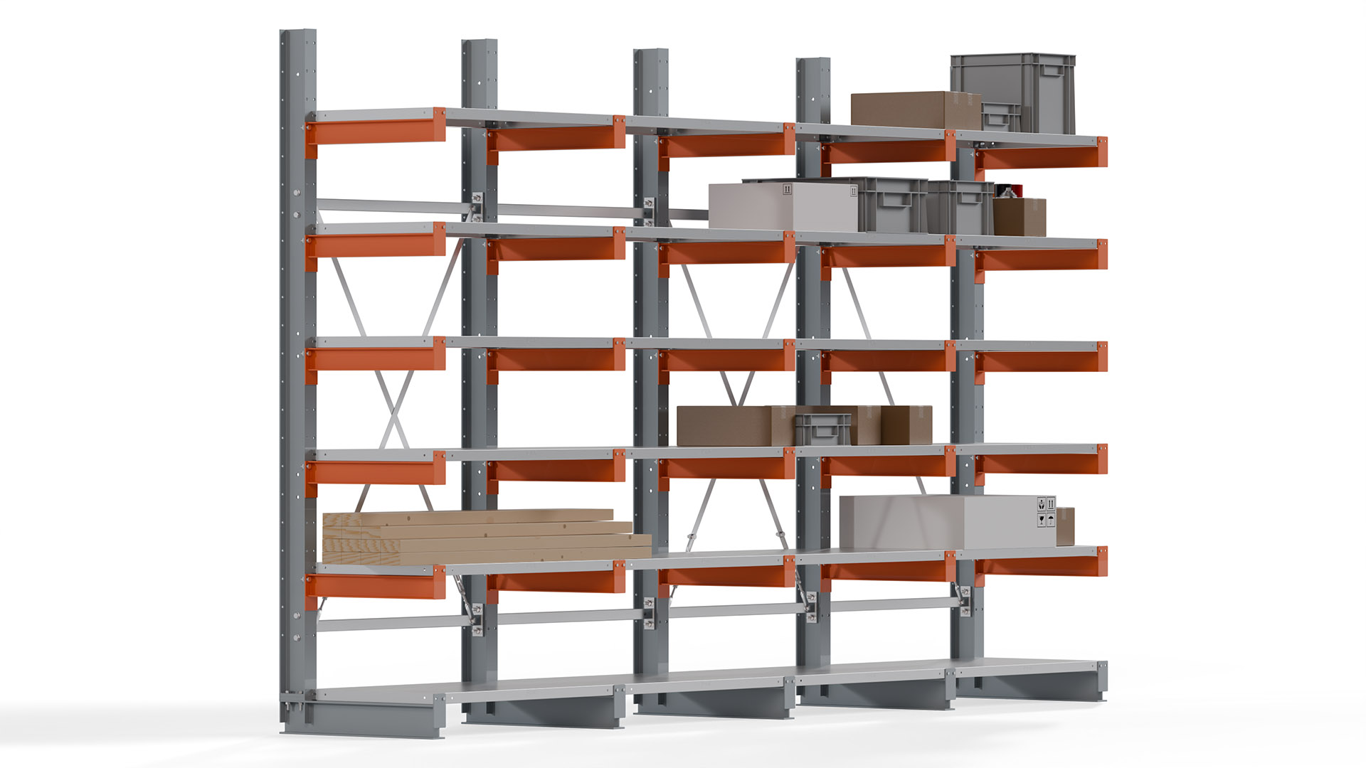 Kragarmregal KARL basic - lackiert - Breite: 400 cm - Höhe: 250 cm - Tiefe: 60 cm - Traglast je Kragarm: 730 kg - einseitig
