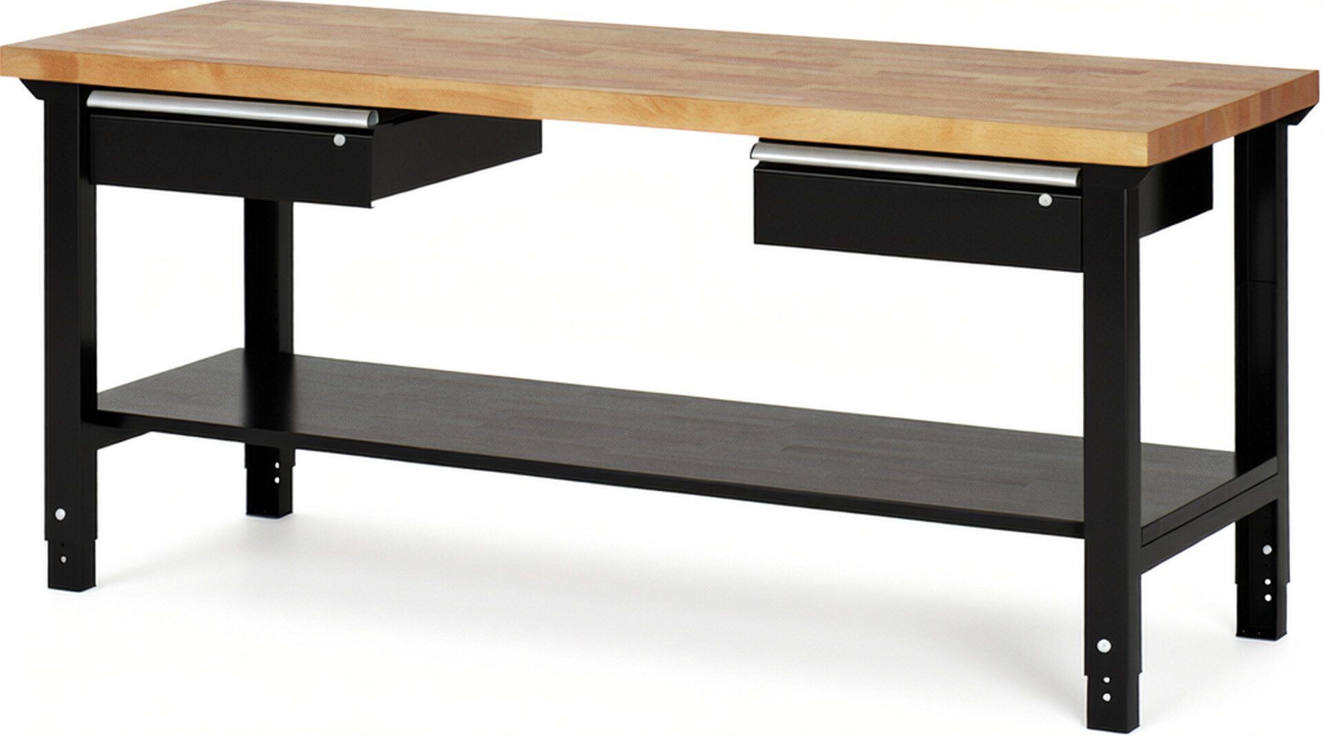 RAU Werkbank schwarz - Breite 200 cm - Tiefe 70 cm - Höhe 114 cm - Buche-Massiv Arbeitsplatte 40 mm