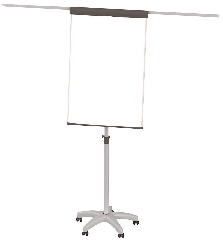 Flipchart, Tafel BxH 660x970 mm, Oberfl. Stahlblech, Höhenverst. 1780-1960 mm, 2 seitl. ausklappb. Seitenarme, Sternfuß, fahrbar, grau