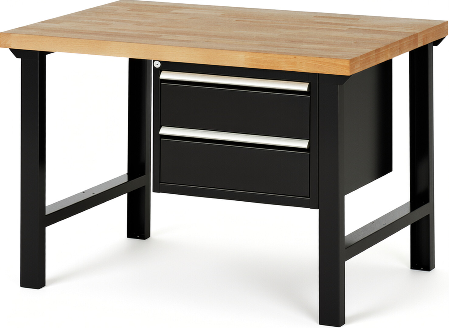 RAU Werkbank schwarz - Breite 125 cm - Tiefe 90 cm - Höhe 84 cm - Buche-Massiv Arbeitsplatte 40 mm