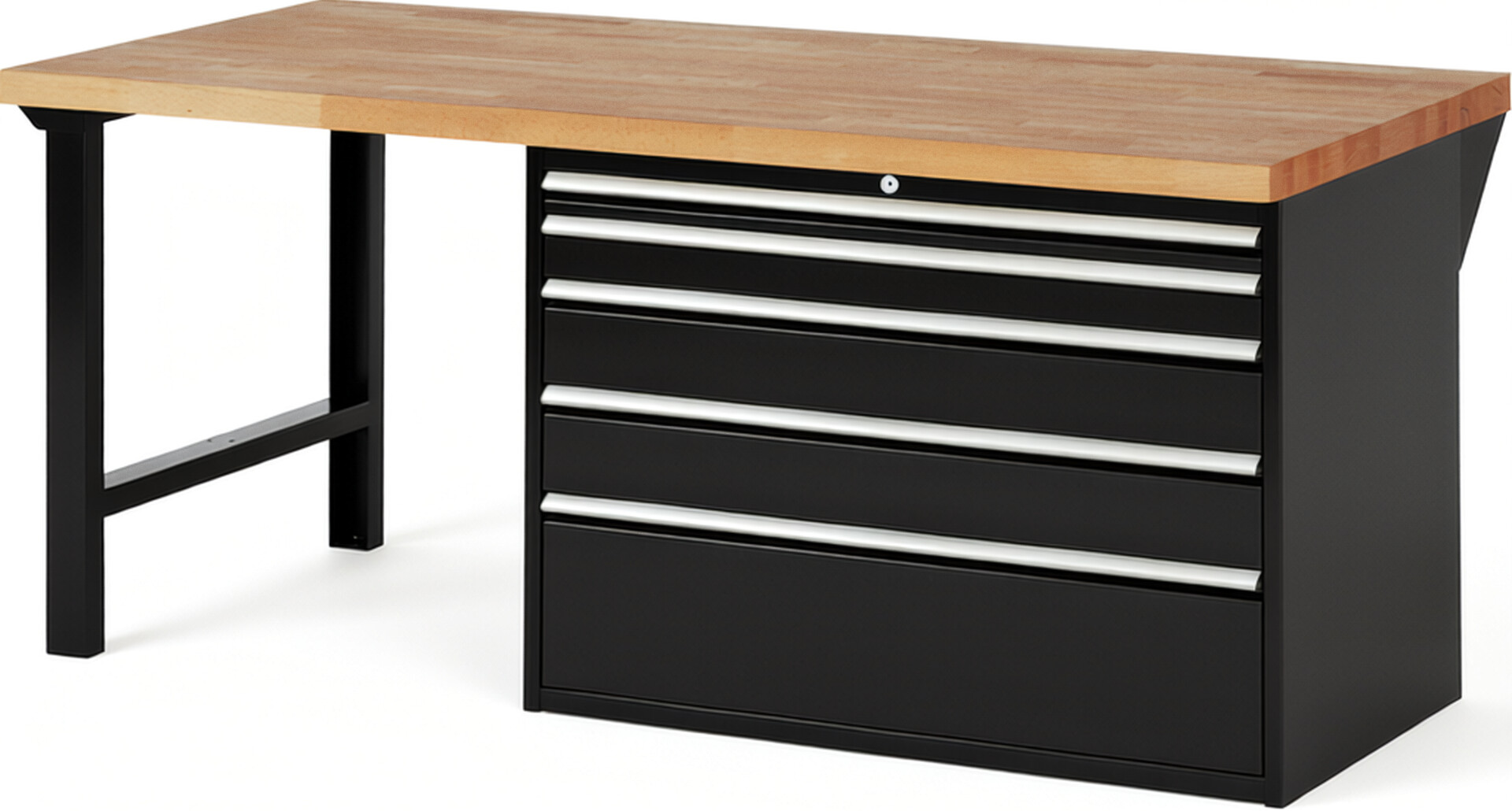 RAU Werkbank schwarz - Breite 200 cm - Tiefe 90 cm - Höhe 84 cm - Buche-Massiv Arbeitsplatte 40 mm