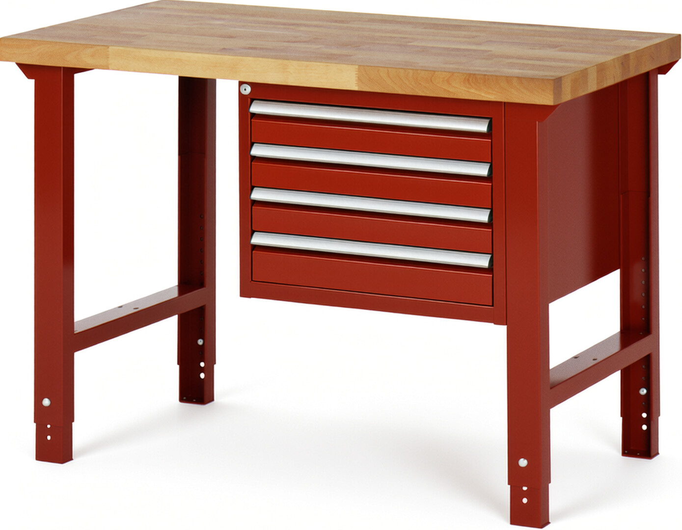 RAU Werkbank rot - Breite 125 cm - Tiefe 70 cm - Höhe 114 cm - Buche-Massiv Arbeitsplatte 40 mm