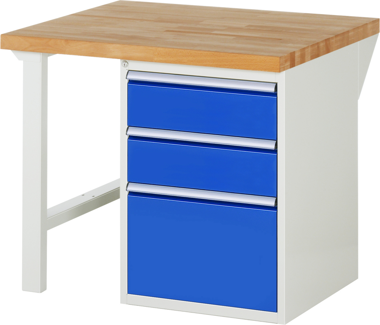 Werkbank Modell 7507 rot - schwarz, BxTxH 1000x900x840 mm,  Buche-Massiv Arbeitsplatte 40 mm,  3 Schubladen mit  Auszug 90 %