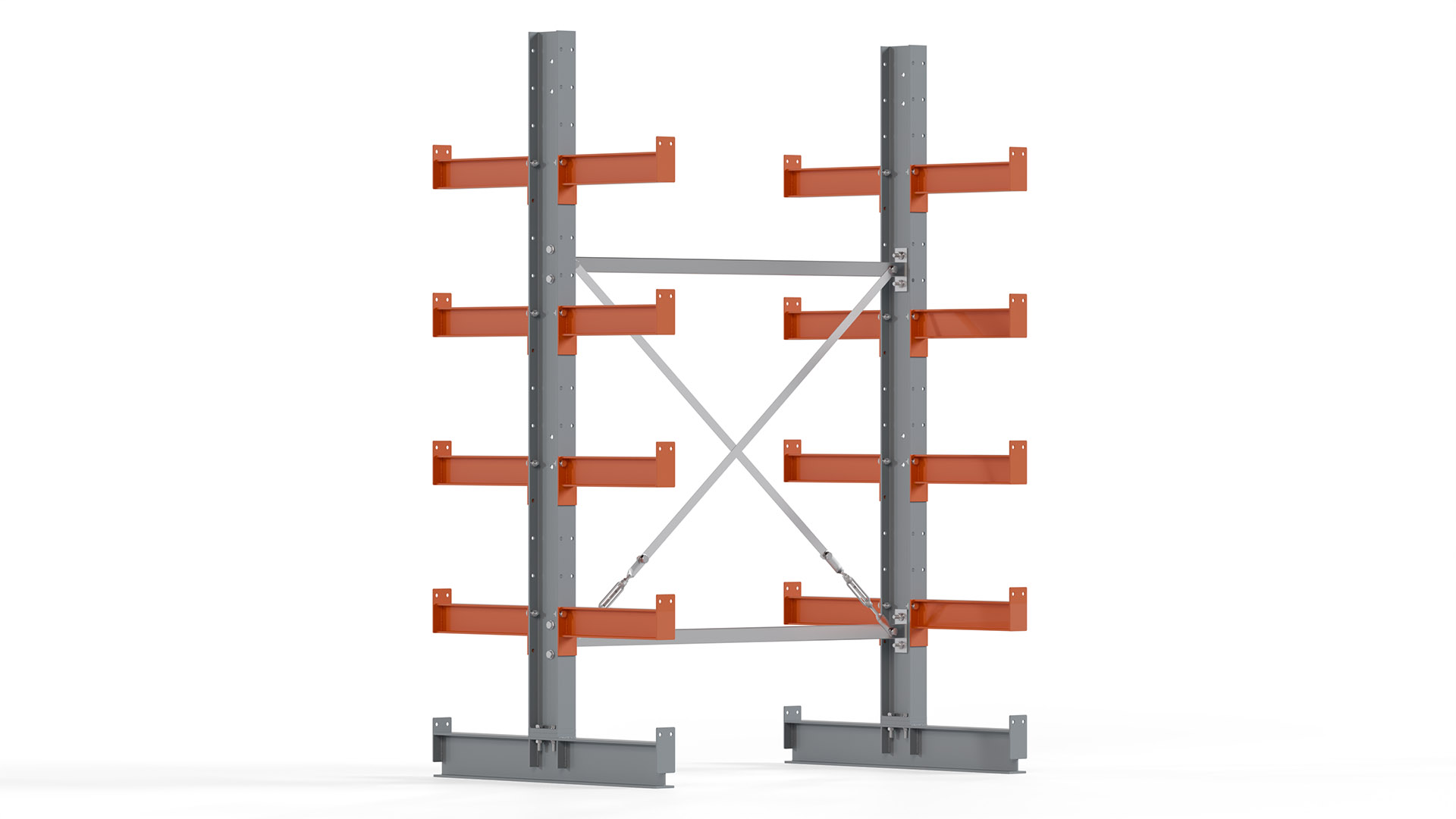 Kragarmregal KARL basic - lackiert - Breite: 128 cm - Höhe: 200 cm - Tiefe: 40 cm - Traglast je Kragarm: 1100 kg - beidseitig