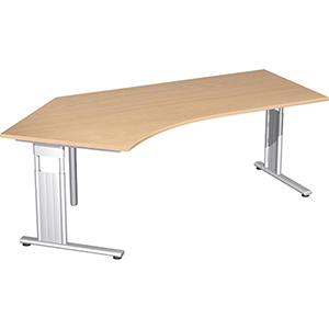 PC-Schreibtisch, BxTxH 2166x1131x680-820 mm, links 800 mm, höhenverstellbar, Platte buche, C-Fuß-Gestell silber