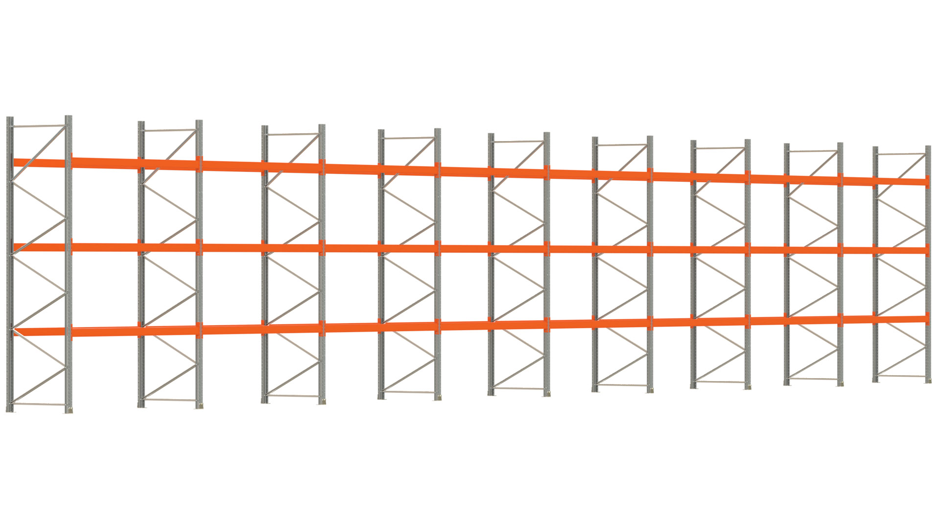 Palettenregal ARTUS - Breite 2236,5 cm - Höhe 400 cm - Tiefe 110 cm - 3 Träger-Ebenen - max. Fachlast 2100 kg - 96 Palettenstellplätze