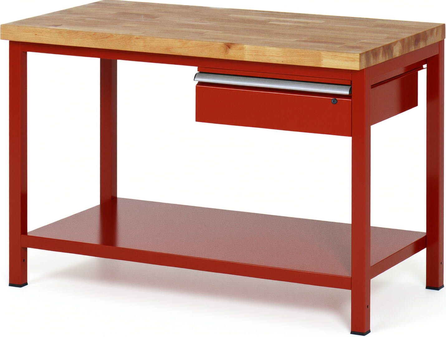 Werkbank Modell 8001 rot, BxTxH 1250x700x840 mm,  Buche-Massiv Arbeitsplatte 40 mm,  1 Schublade mit  Auszug 90 %