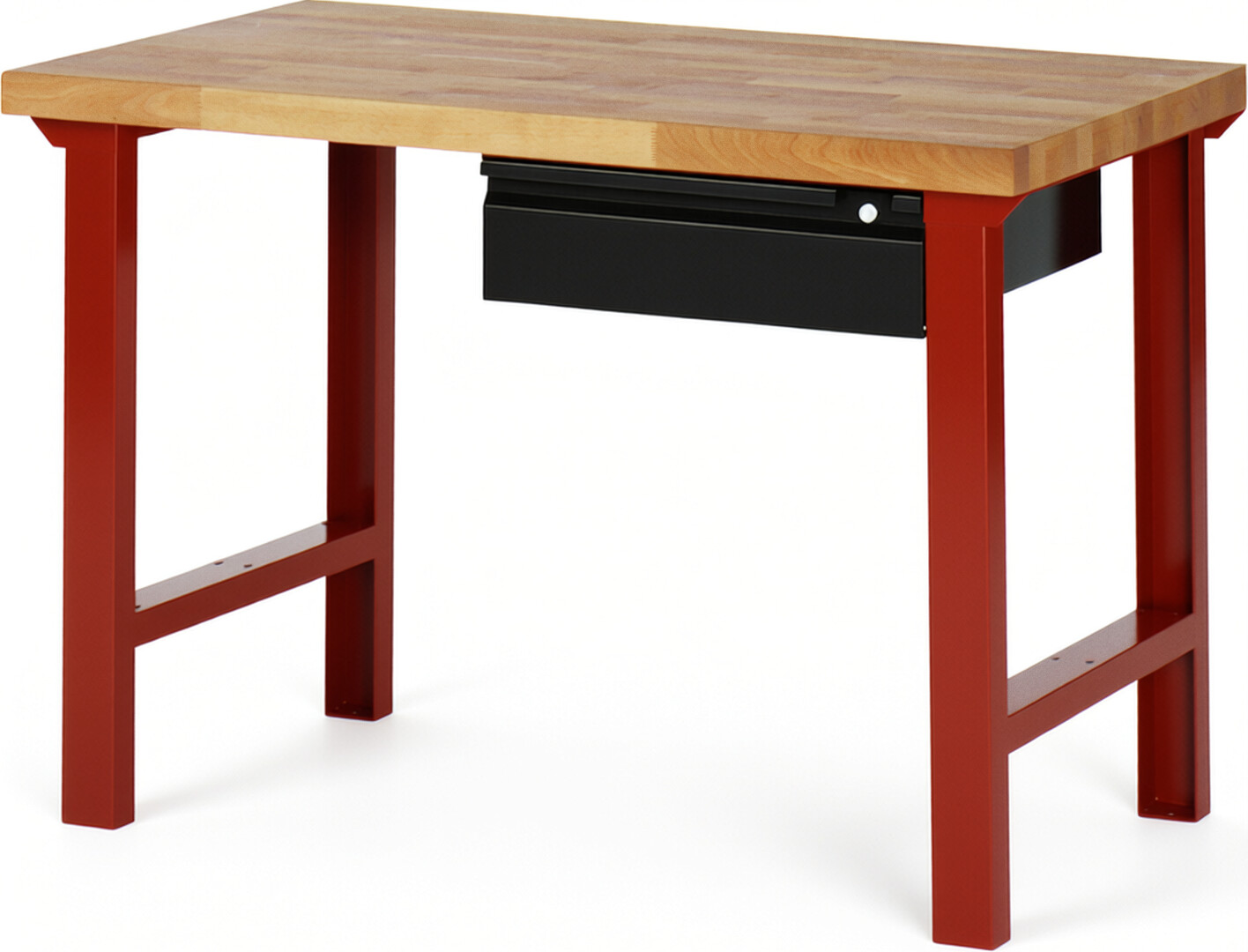 Werkbank rot - schwarz, Breite 125 cm, Tiefe 70 cm, Höhe 84 cm, 1 Schublade(n), Platte: Buche-Massiv-Arbeitsplatte