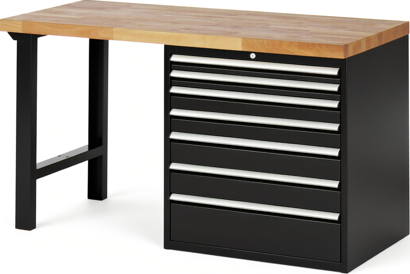 RAU Werkbank schwarz - Breite 150 cm - Tiefe 70 cm - Höhe 89 cm - Buche-Massiv Arbeitsplatte 40 mm