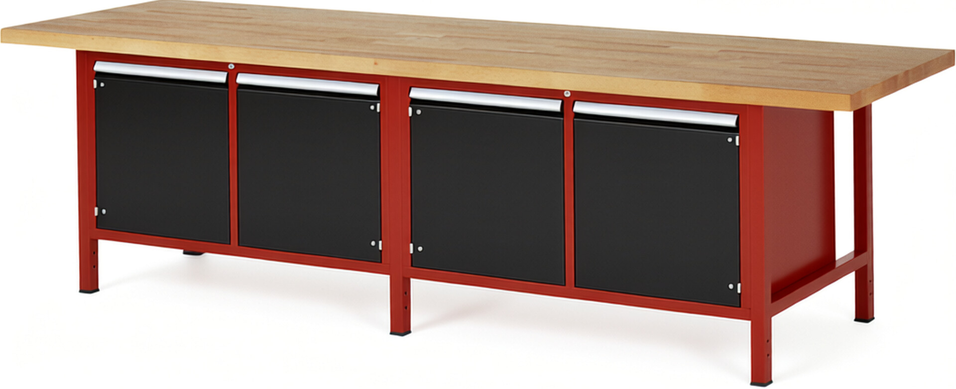 Werkbank Modell 8465 rot - schwarz, BxTxH 3000x900x840-1040 mm,  Buche-Massiv Arbeitsplatte 40 mm