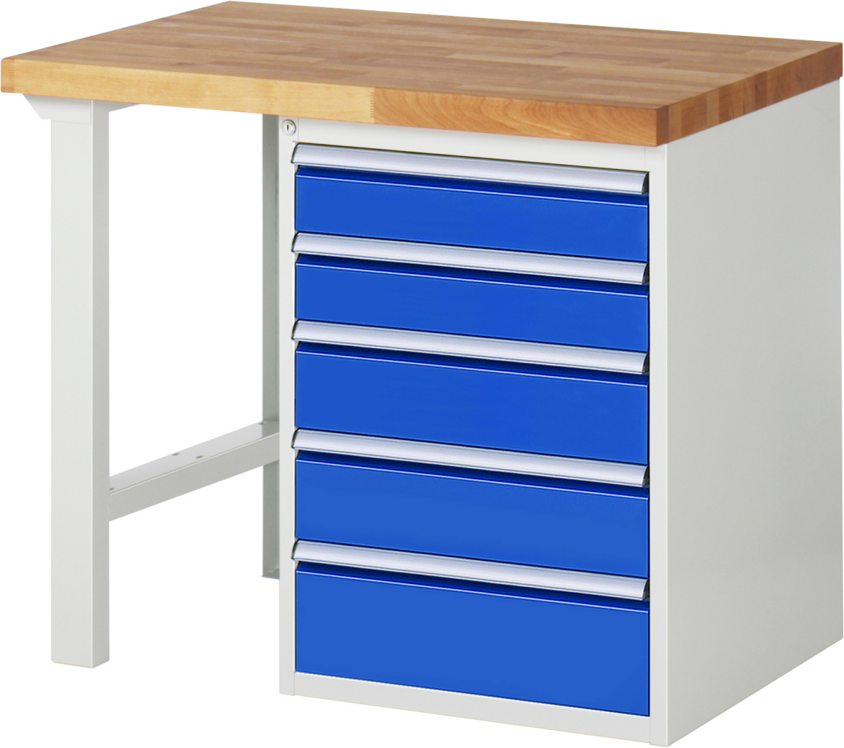 Werkbank Modell 7513 rot - schwarz, BxTxH 1000x700x840 mm,  Buche-Massiv Arbeitsplatte 40 mm,  5 Schubladen mit  Vollauszug 100 % und  SoftClosing