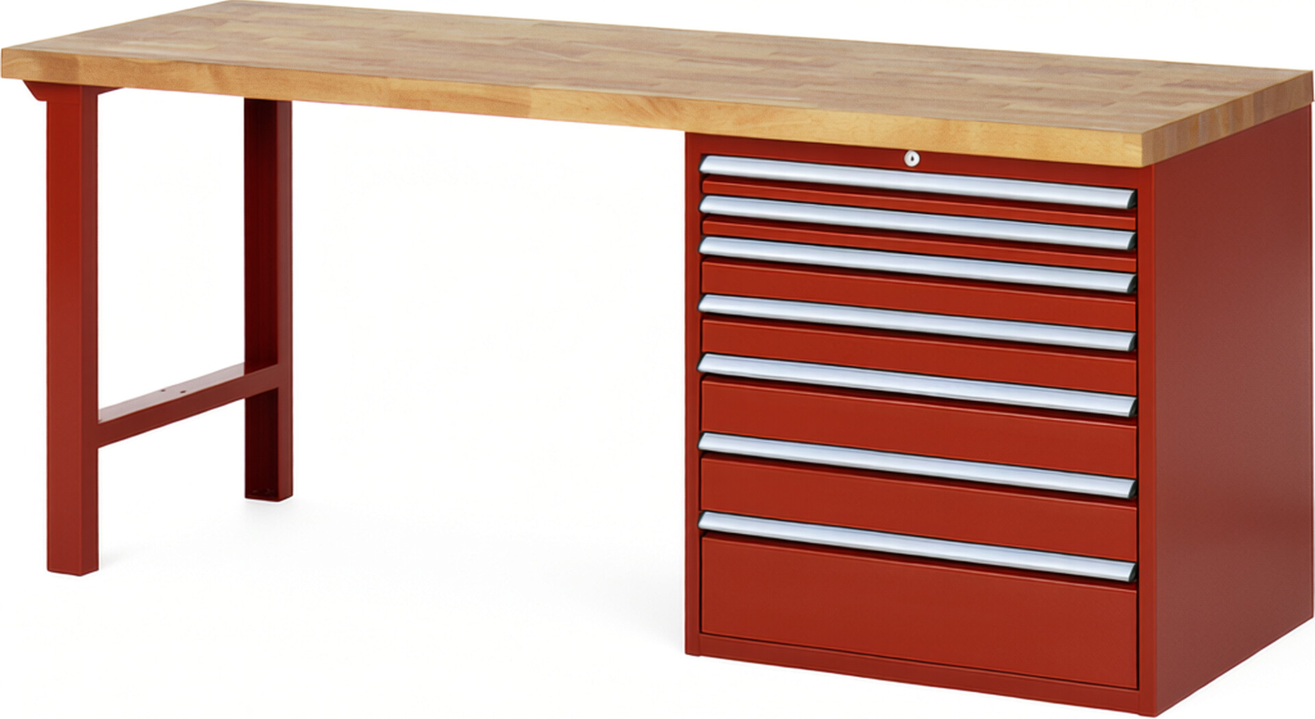 RAU Werkbank rot - Breite 200 cm - Tiefe 70 cm - Höhe 89 cm - Buche-Massiv Arbeitsplatte 40 mm