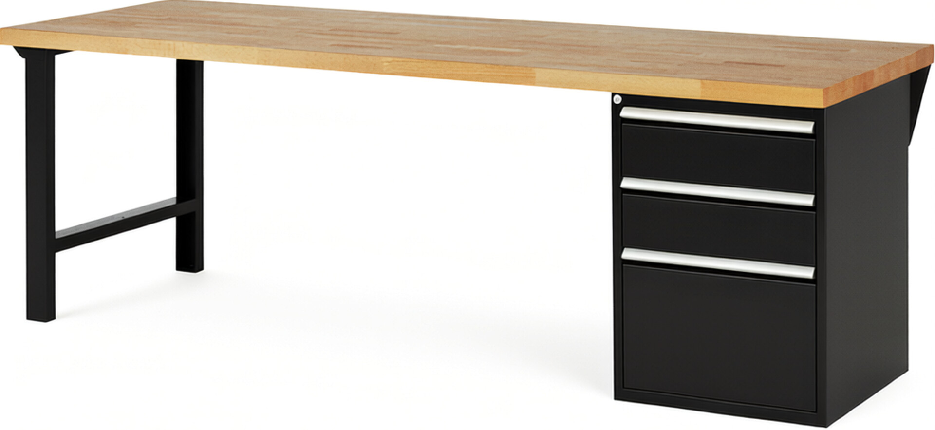 RAU Werkbank schwarz - Breite 250 cm - Tiefe 90 cm - Höhe 89 cm - Buche-Massiv Arbeitsplatte 40 mm