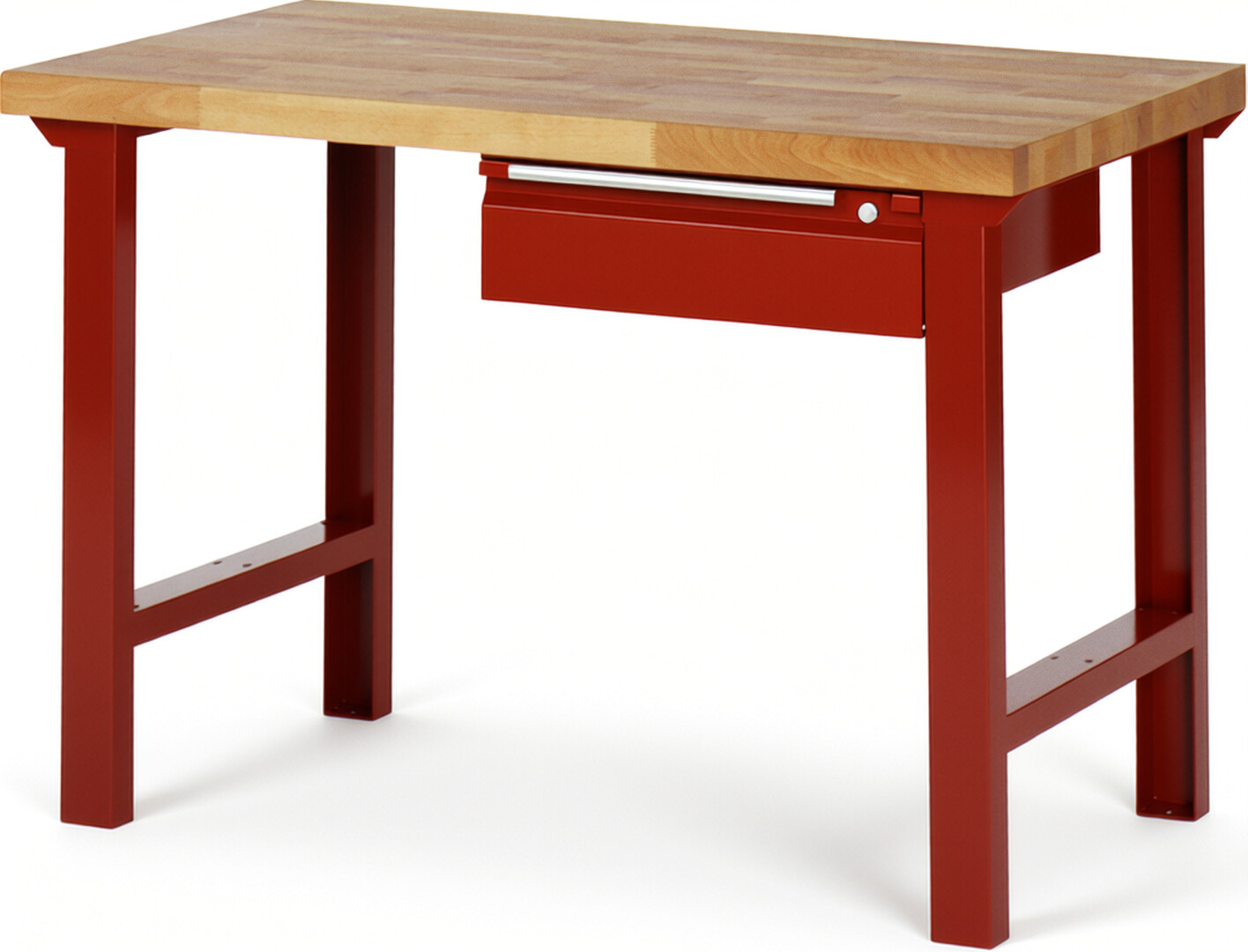 Werkbank rot, Breite 125 cm, Tiefe 70 cm, Höhe 84 cm, 1 Schublade(n), Platte: Buche-Massiv-Arbeitsplatte