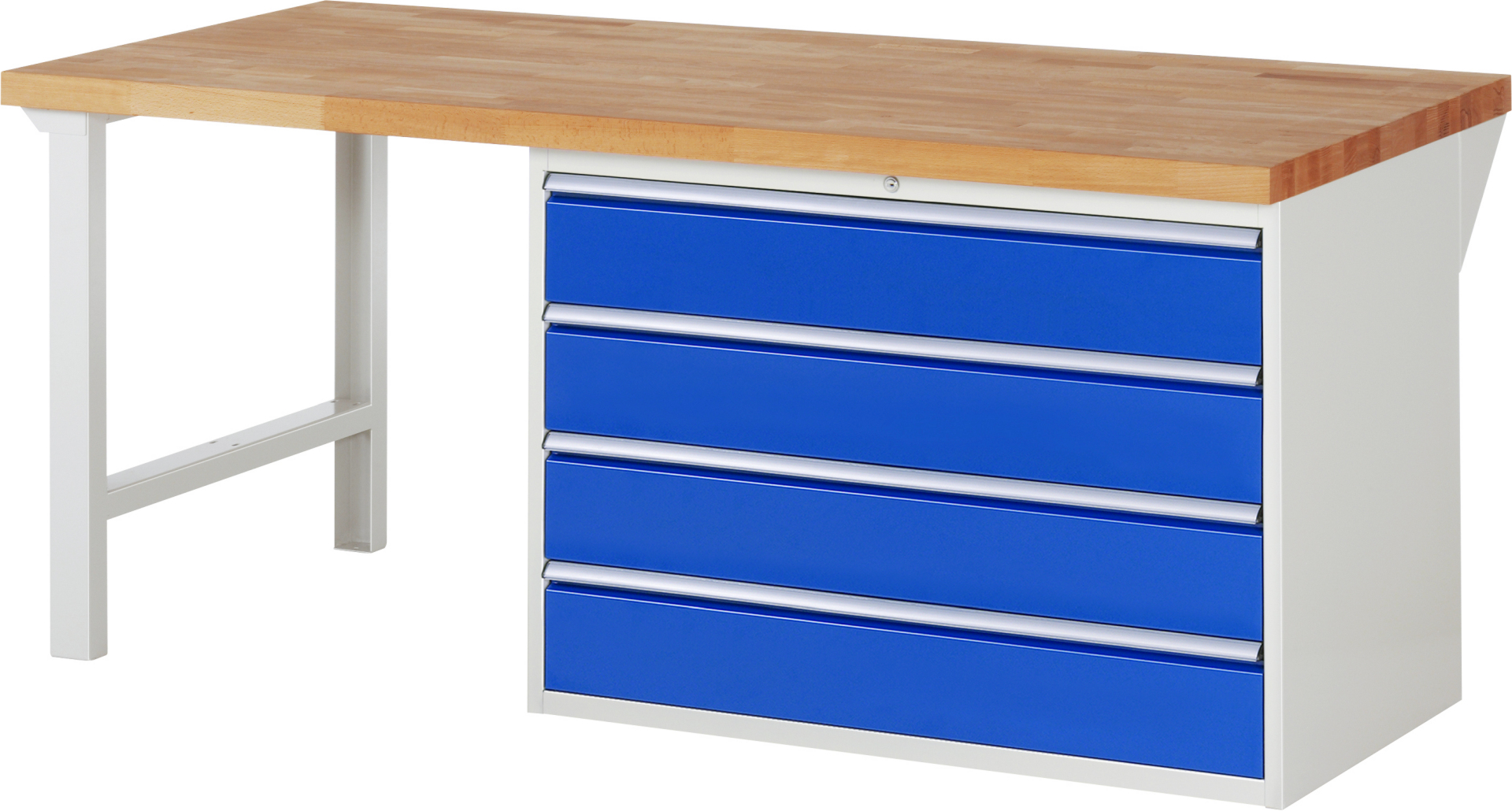 Werkbank Modell 7709 rot - schwarz, BxTxH 2000x900x890 mm,  Buche-Massiv Arbeitsplatte 40 mm,  4 Schubladen mit  Vollauszug 100 % und  SoftClosing